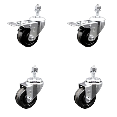 Service Caster 3 Inch SS Phenolic Swivel 1/2 Inch Threaded Stem Caster Total Lock Brake SCC, 2PK SCC-SSTSTTL20S314-PHS-121315-2-S2
